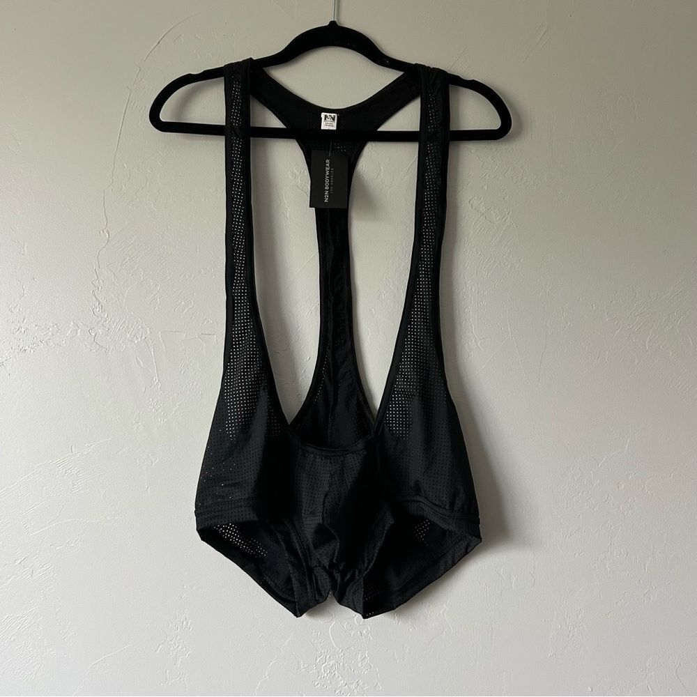N2N Bodywear Black Mesh Sheer Low Cut Pouch Singlet Size Large